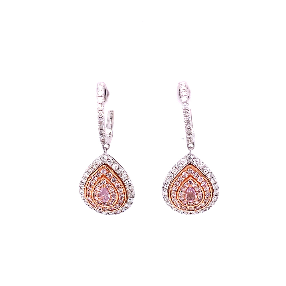 Pink Diamond Earrings in 18 Karat Two Tone Gold