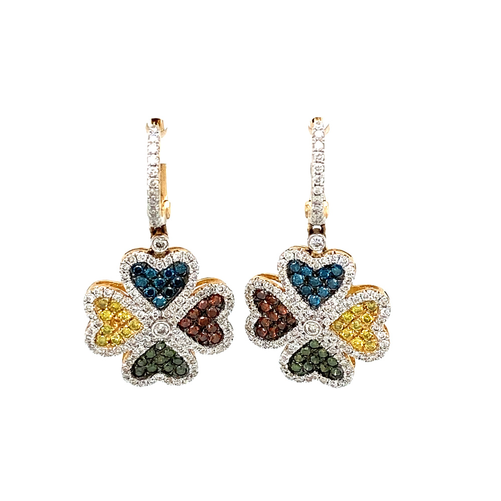 Multicolor Diamond Earrings in 14K Yellow Gold