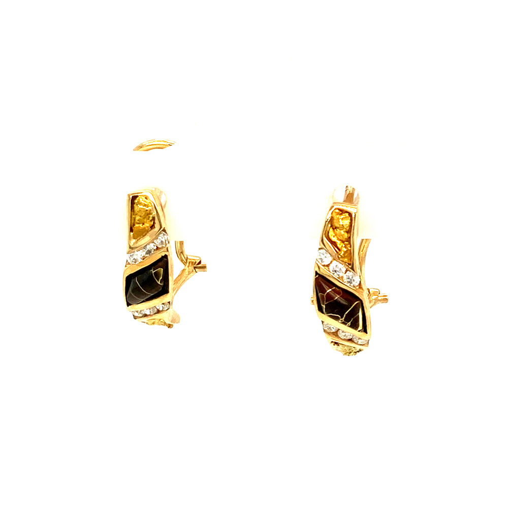 Black Glacier Gold & Gold Nugget Earring in 14K Yellow Gold