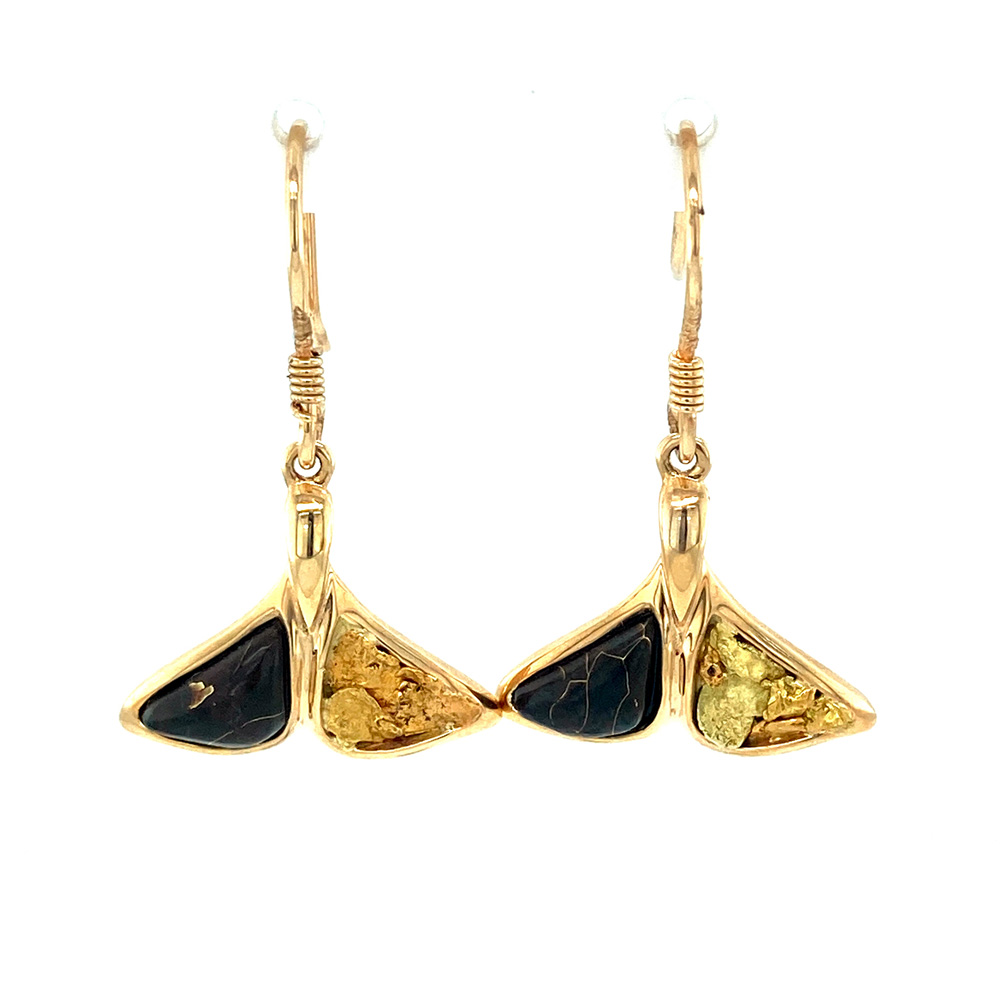 Black Glacier Gold & Gold Nugget Earring in 14K Yellow Gold