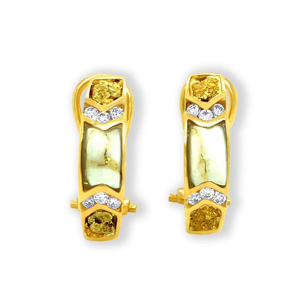 White Glacier Gold and Gold Nugget Earring in 14K Yellow Gold
