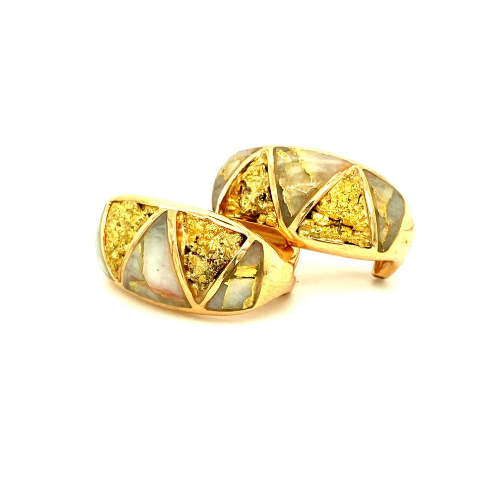 White Glacier Gold & Gold Nugget Earring in 14K Yellow Gold