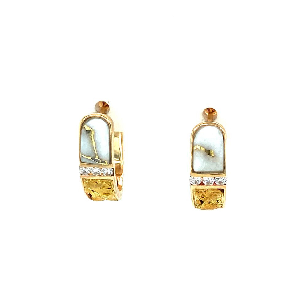 White Glacier Gold & Gold Nugget Earring in 14K Yellow Gold