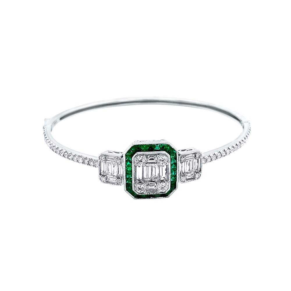 Emerald Bangle in 18K White Gold