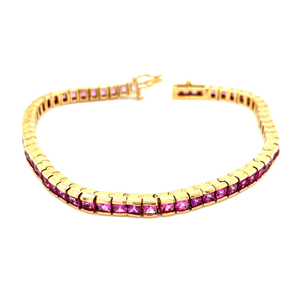 Pink Sapphire Ladies Bracelet in 14K Yellow Gold
