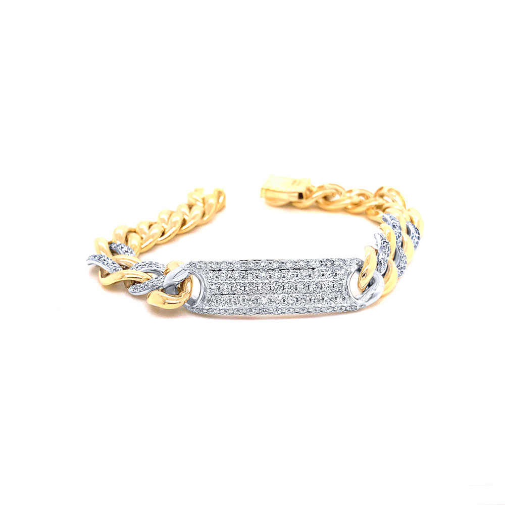 Cuban Link Diamond ID Bracelet in 14K Two Tone Gold