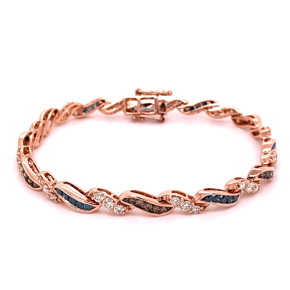 Orangy Brown and Blue Diamond Bracelet in 14K Rose Gold