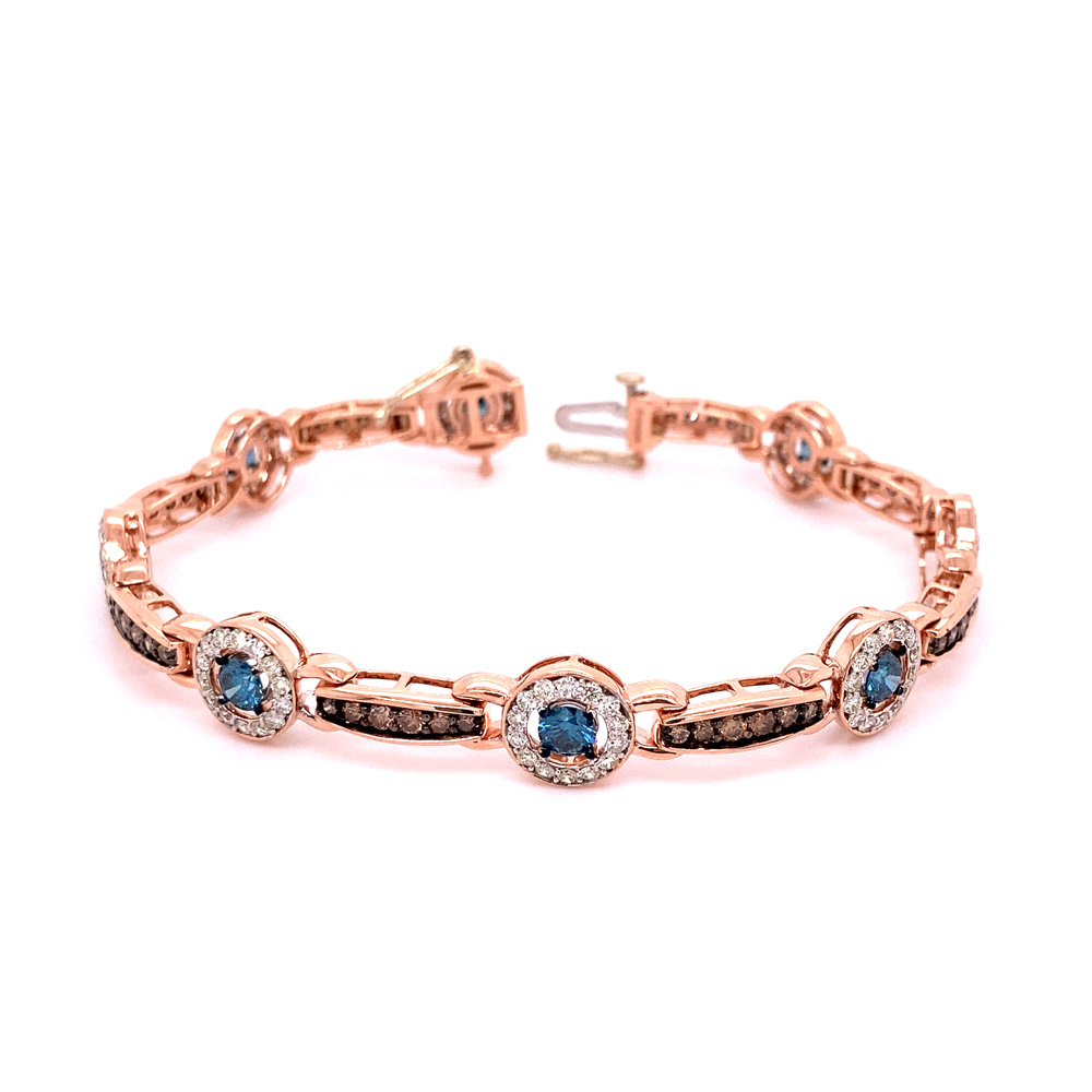 Orangy Brown and Blue Diamond Bracelet in 14K Rose Gold