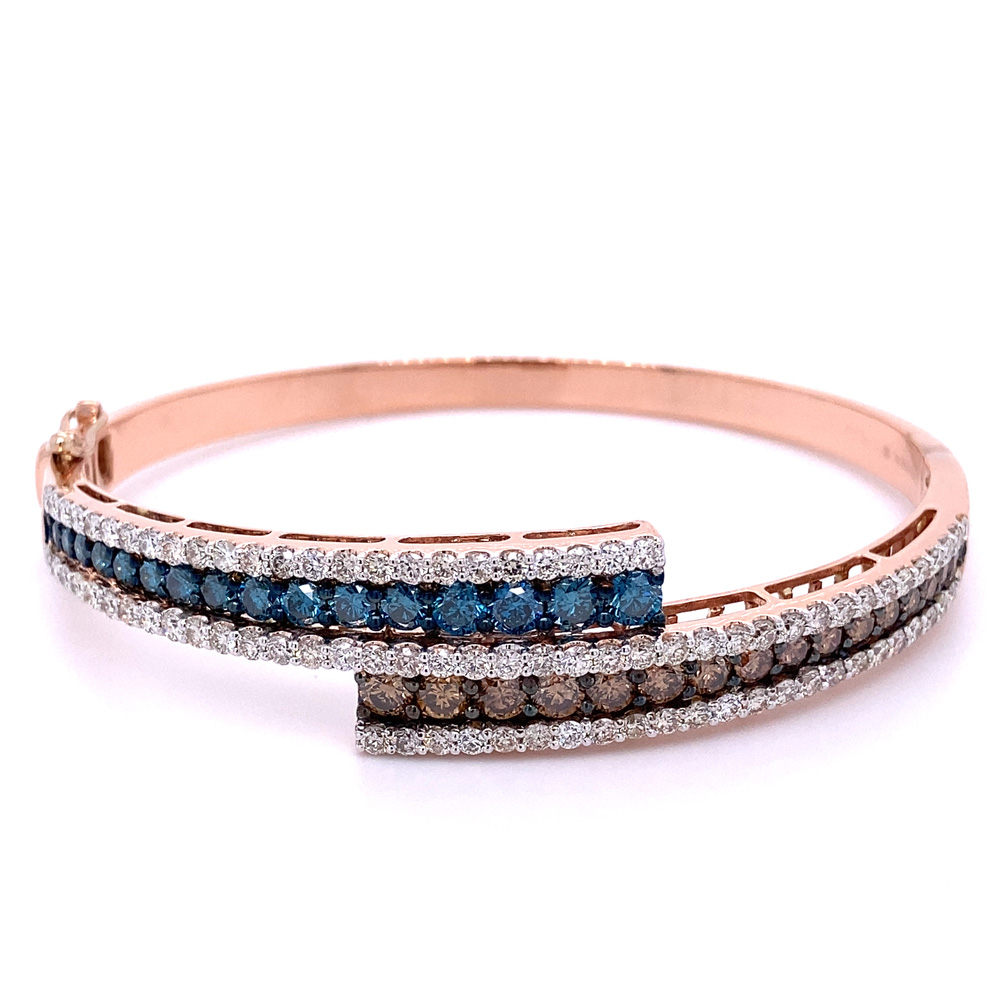 Brown and Blue Diamond Bangle in 14K Rose Gold