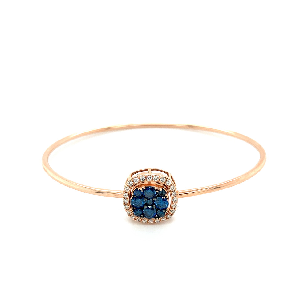 Orangy Brown and Blue Diamond Bangle in 14K Rose Gold