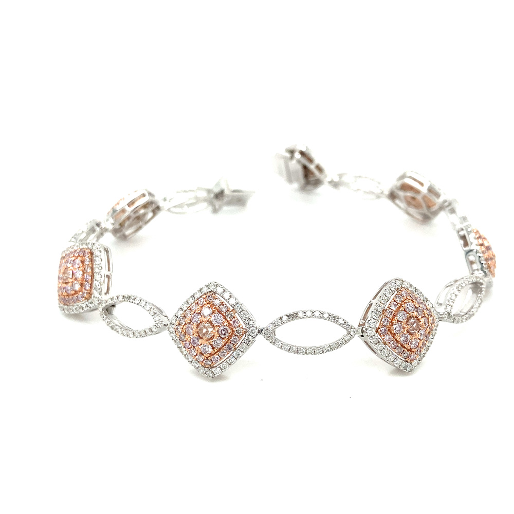 Pink Diamond Ladies Bracelet in 18K Two Toned Gold