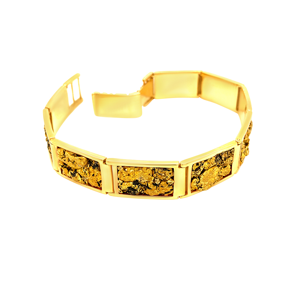 Mens Gold Nuggets Bracelet in 14K Yellow Gold