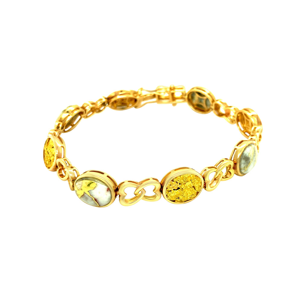 White Glacier Gold and Gold Nugget Bracelet in 14K Yellow Gold
