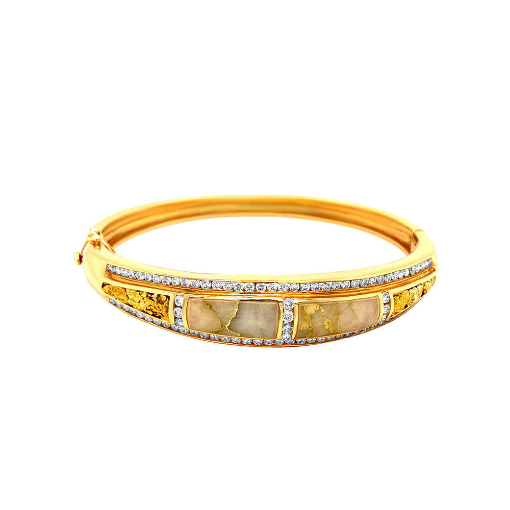 White Glacier Gold and Gold Nugget Bangle in 14K Yellow Gold