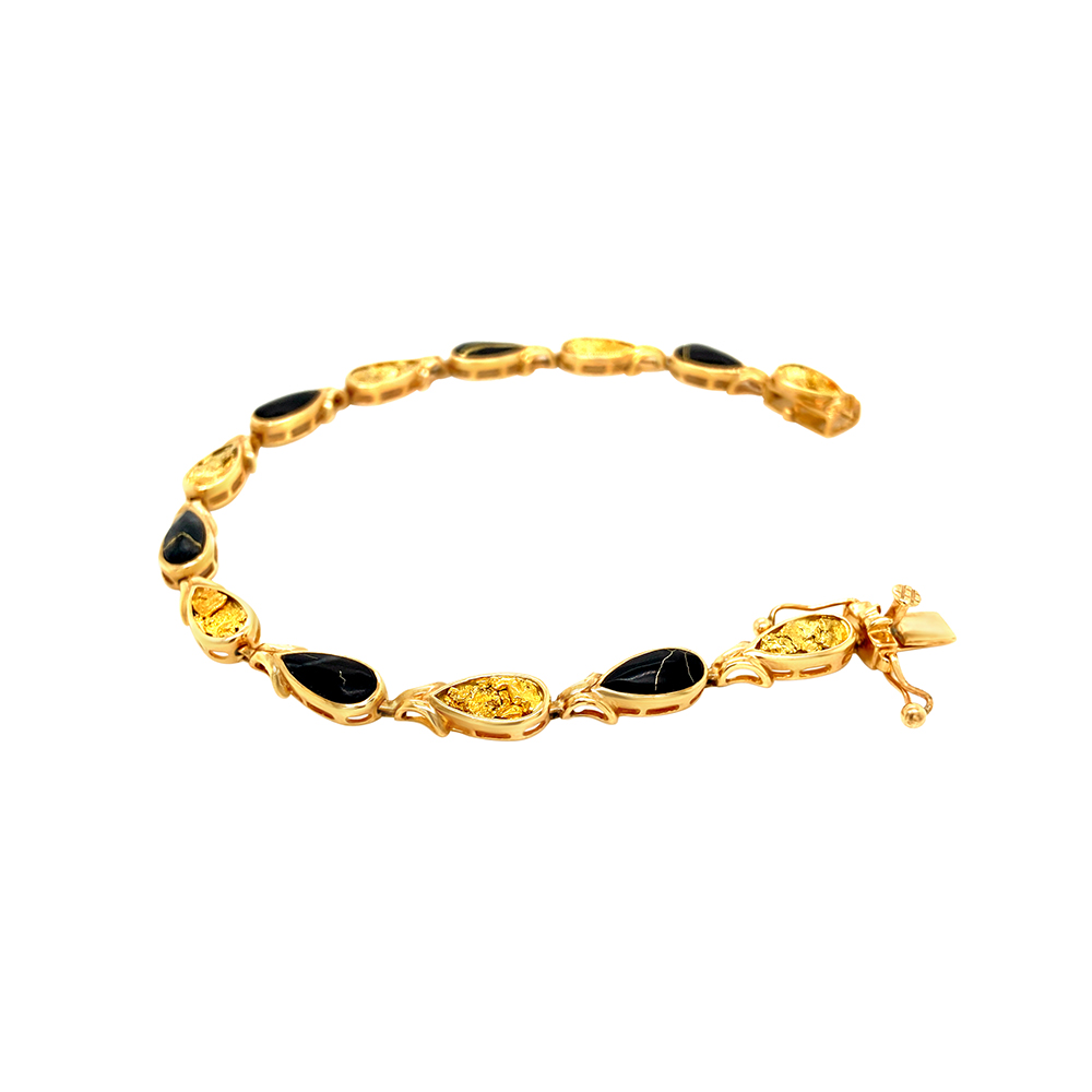Black Glacier Gold & Gold Nugget Bracelet in 14K Yellow Gold