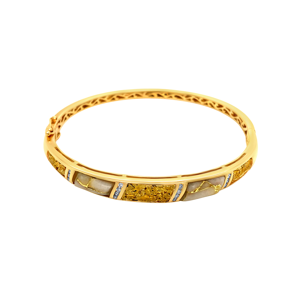 White Glacier Gold & Gold Nugget Bangle in 14K Yellow Gold