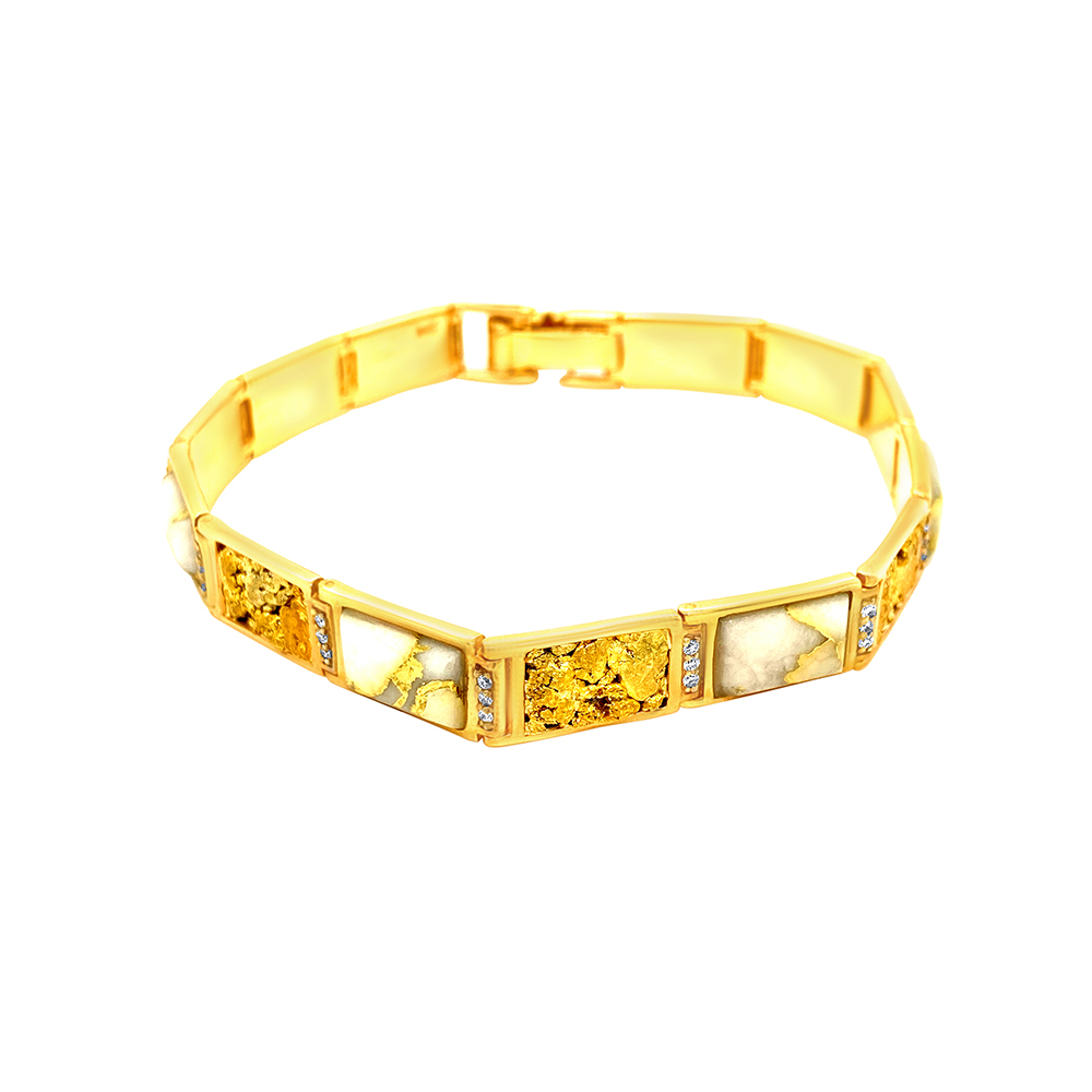White Glacier Gold & Gold Nugget Bracelet in 14K Yellow Gold