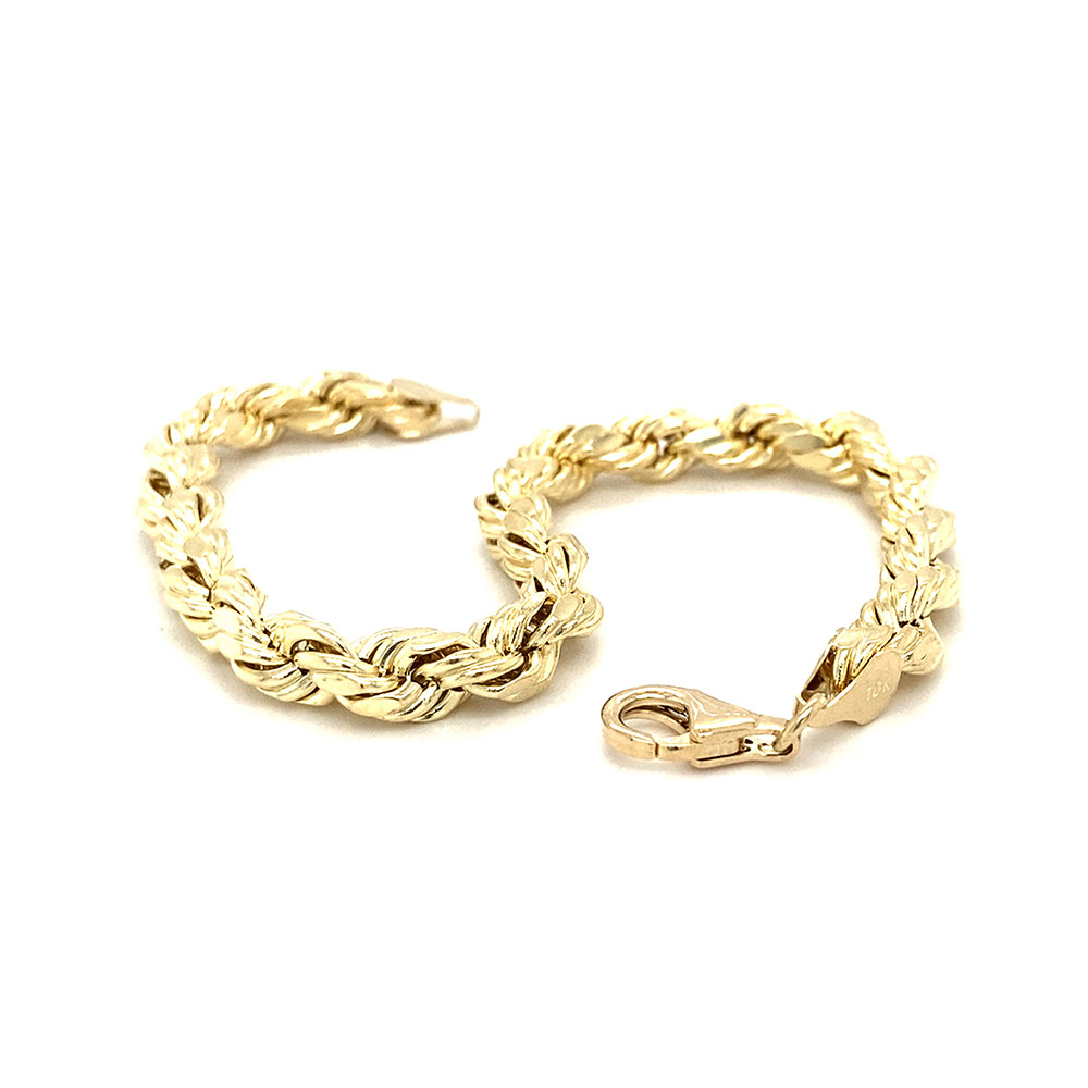 Diamond Cut Rope Style Bracelet in 10K Yellow Gold