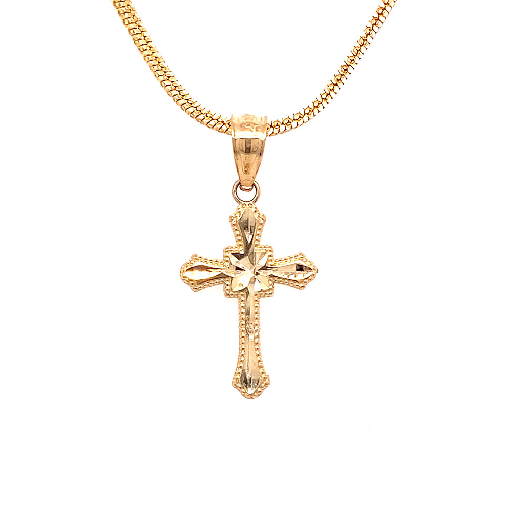NEW Cross Pendant 14K Yellow & White Gold Diamond Cut Crucifix Religious Charm 