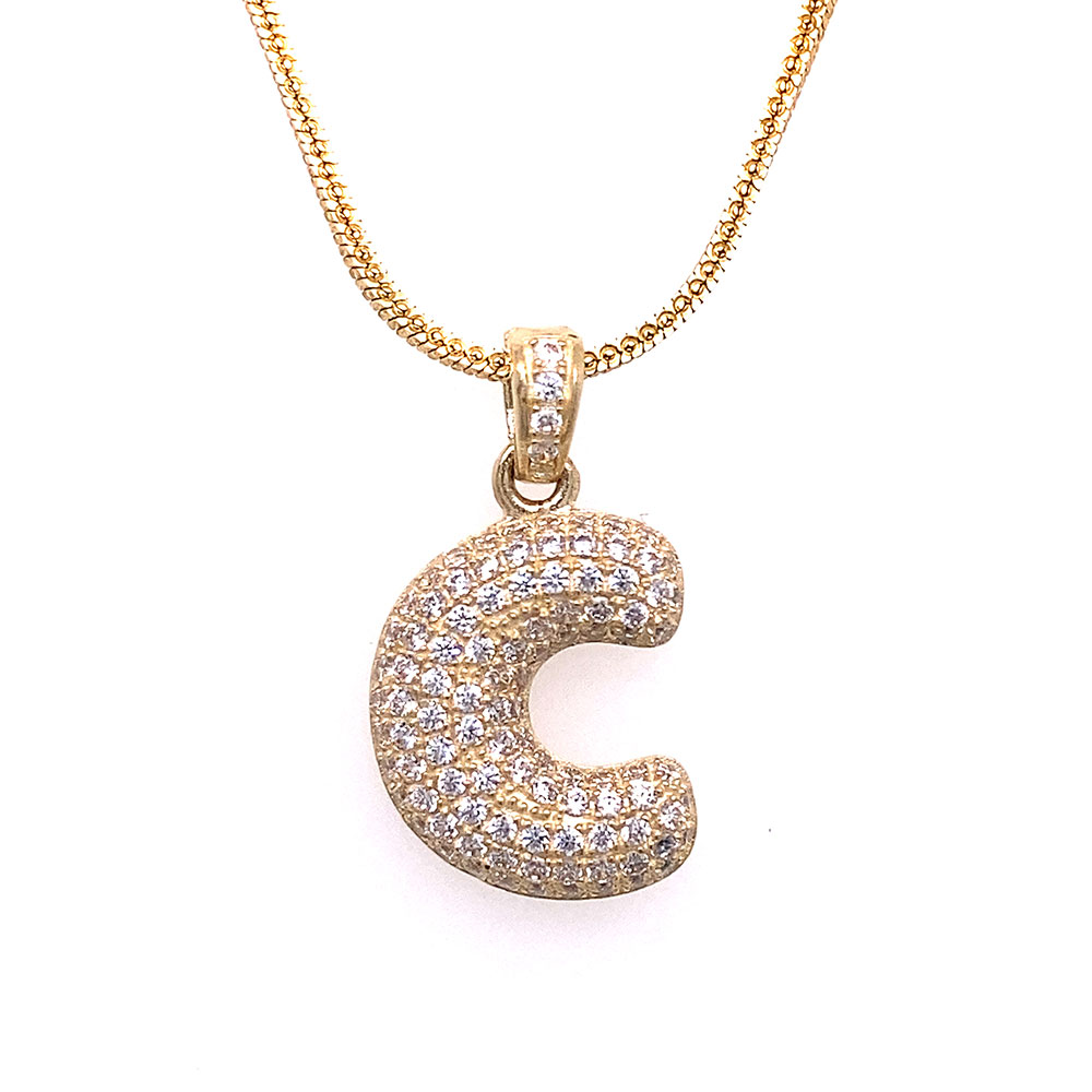 C-Initial Bubble Charm Pendant in 10K Yellow Gold