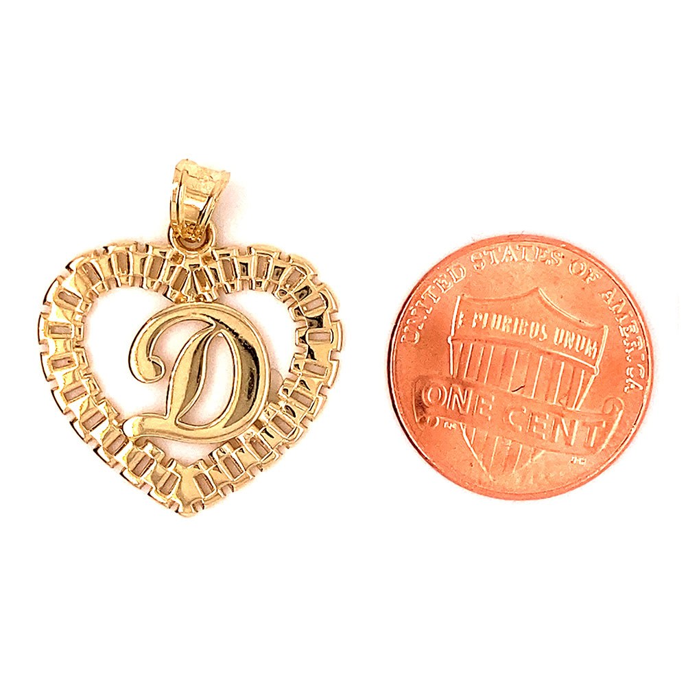 D-Initial Heart Charm Pendant in 10K Yellow Gold