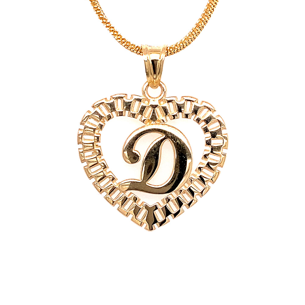 D-Initial Heart Charm Pendant in 10K Yellow Gold