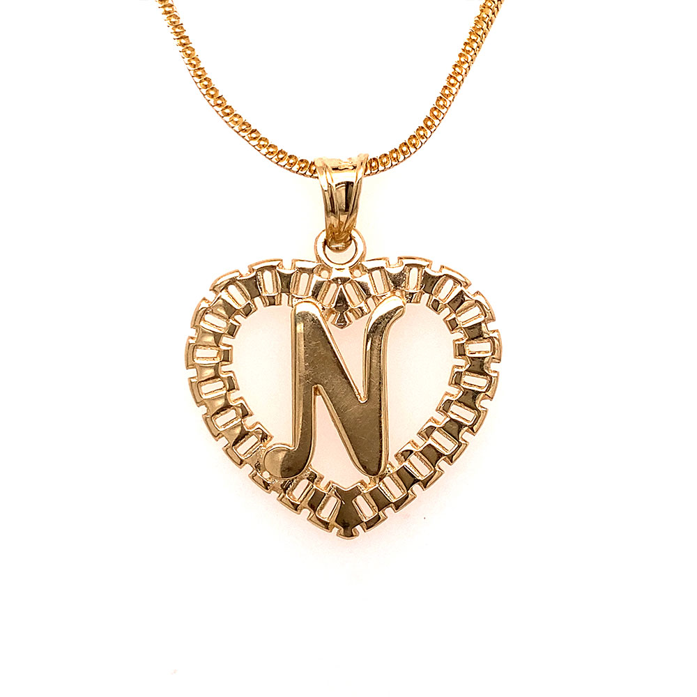 N-Initial Heart Charm Pendant in 10K Yellow Gold