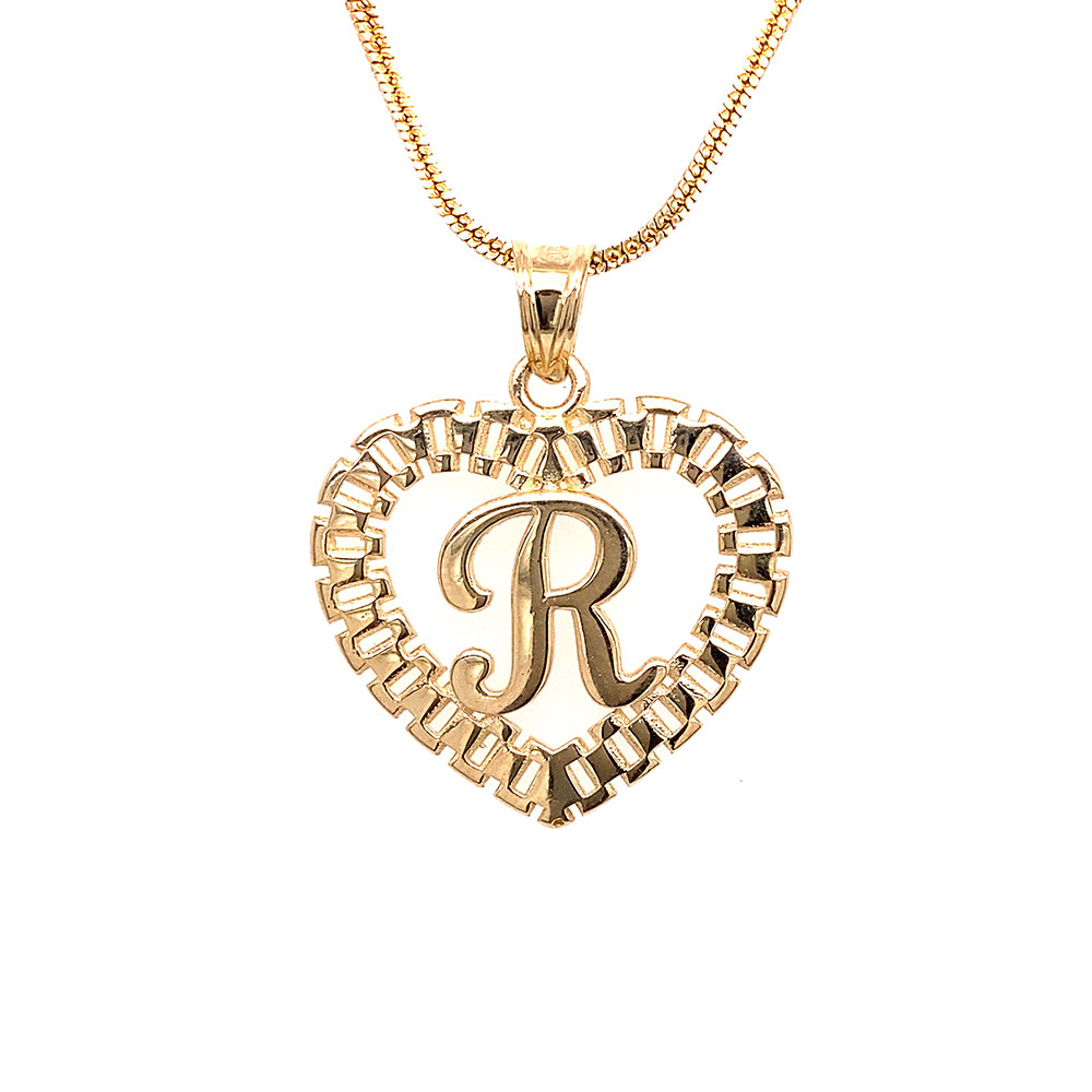 R-Initial Heart Charm Pendant in 10K Yellow Gold
