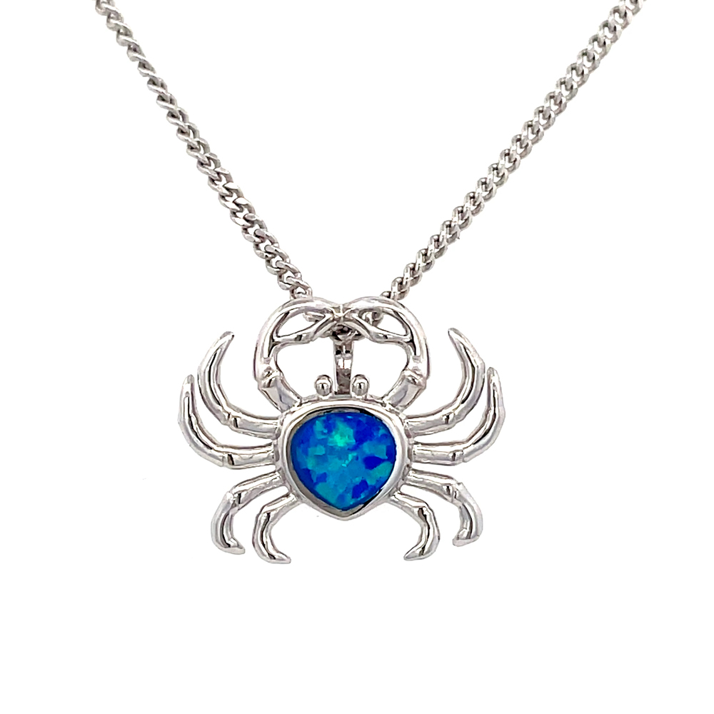 Blue Opal Crab Pendant In Sterling Silver