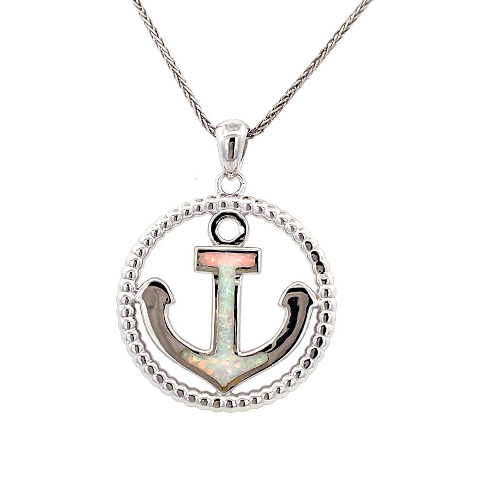 White Opal Anchor Pendant In Sterling Silver