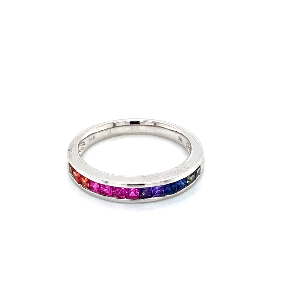 Multicolor Sapphire Ring in 14K White Gold